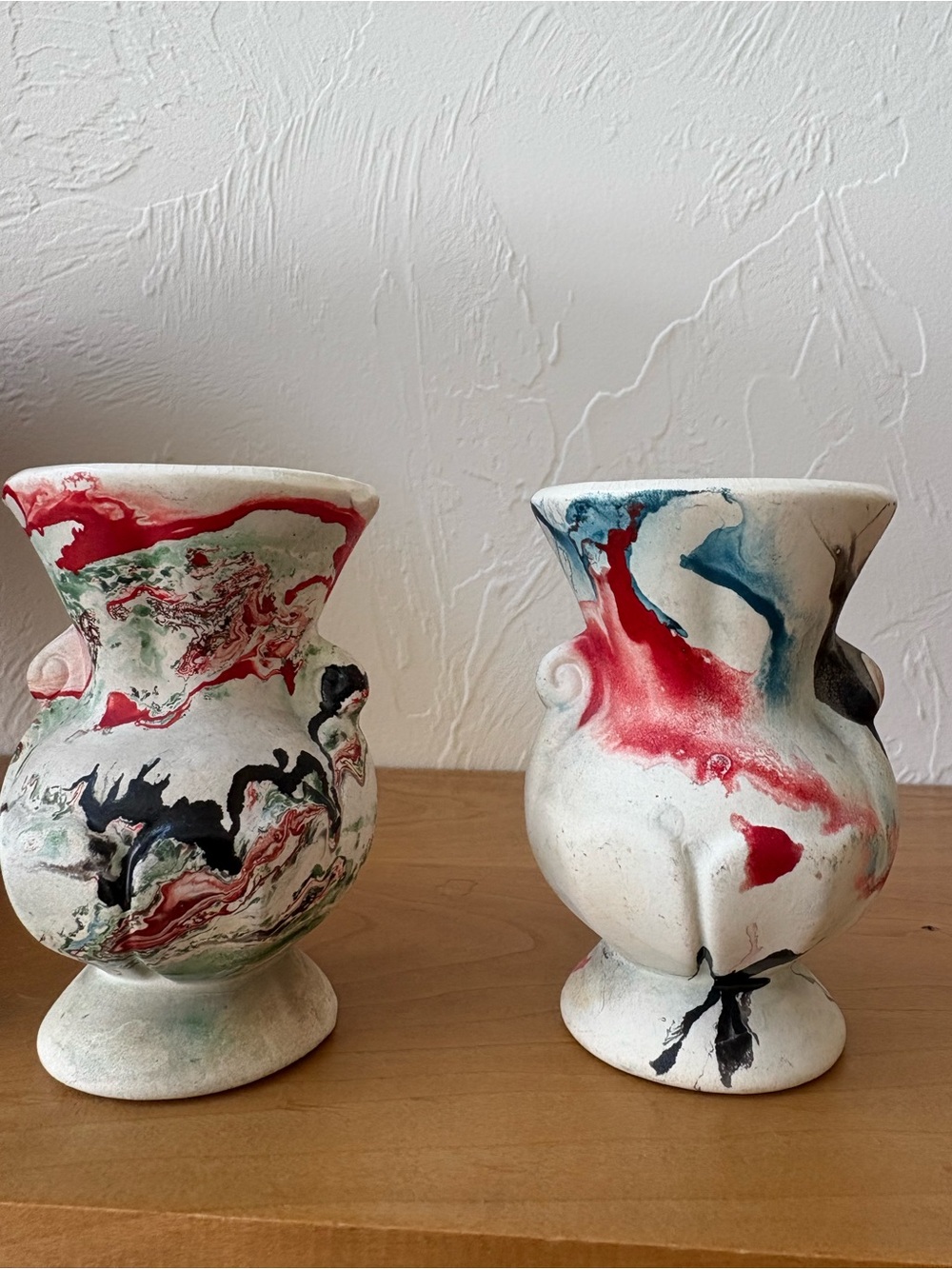 Small Handcrafted Abstract Swirl Ceramic Vases - Green, Red, Black & Blue